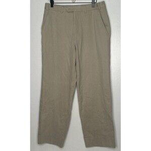 Richards Chino Pants Miani Cotton Size 34x28 Flat Front Wide Khaki Tan 9" leg